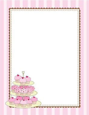 cupcakes katmanlı bir tepsi ile çizgili kenarlık