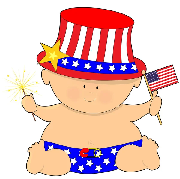 Aranyos baby gazdaságban az amerikai zászló — Stock Vector