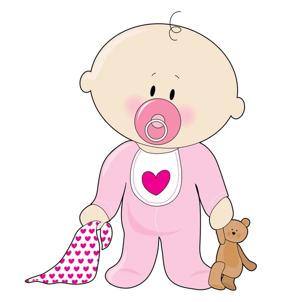 Baby girl with teddy bear — Stock Vector