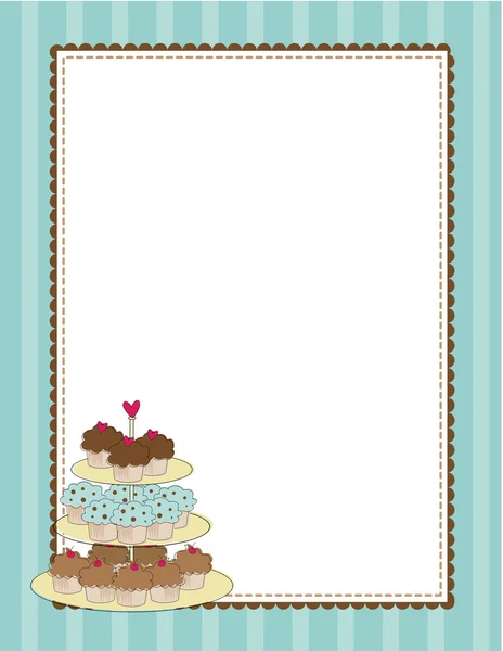 A striped border with a tiered tray of cupcakes — Stock Vector