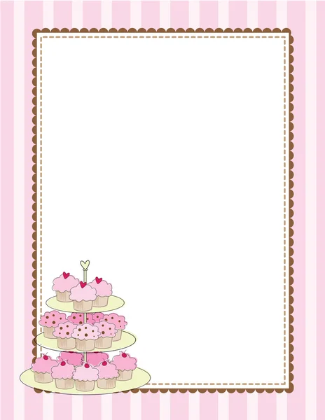 A striped border with a tiered tray of cupcakes — Stock Vector