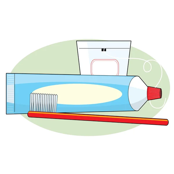 Tabung pasta gigi dan sikat gigi - Stok Vektor