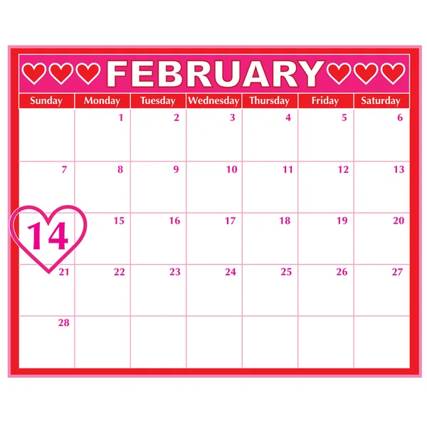 День Святого Валентина календар — стоковий вектор