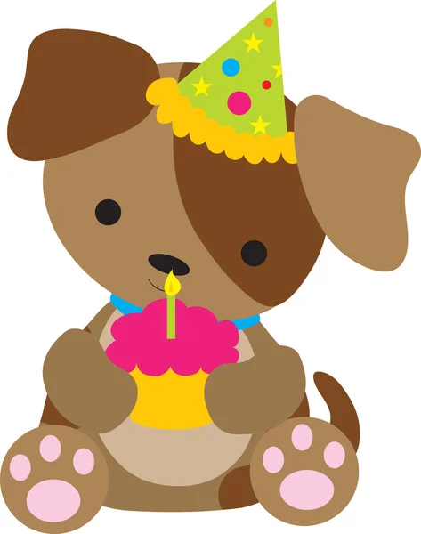 Birthday Puppy with cupcake — Stock Vector