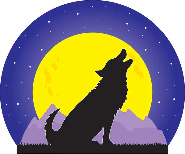 Wolf und Mond — Stockvektor