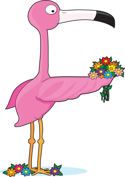 Flamant rose debout avec bouquet — Image vectorielle