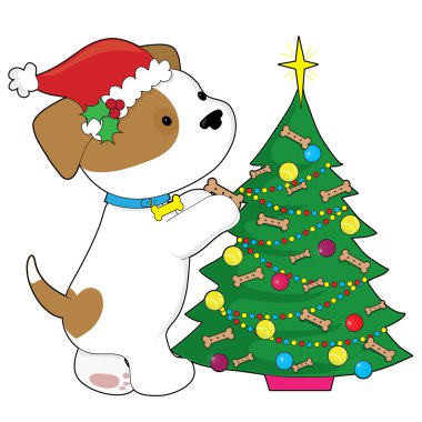 Noel ağacı ile şirin köpek yavrusu