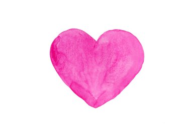 Beyaz arka planda pembe kalbin suluboya resmi