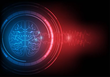 Illustration of human epileptic brain and abnormal EEG wave discharges clipart