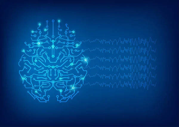 Абстрактная Цифровая Схема Мозга Мозговые Волны Синем Фоне — стоковый вектор