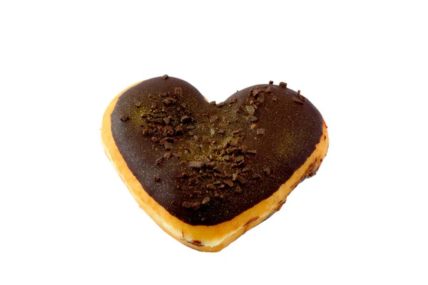 Chocolate Heart Shape Doughnut Isolated White Background — Stock Photo, Image