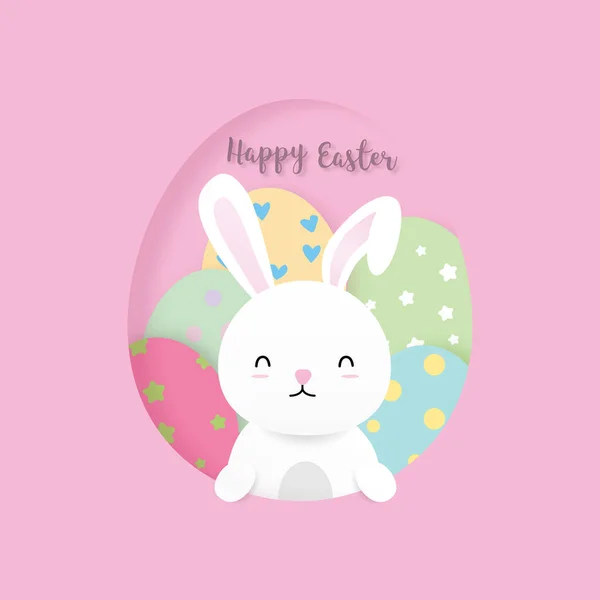 Buona Pasqua Carino Coniglietto Uova Pasqua Sfondo Rosa Illustrazione Vettoriale — Vettoriale Stock