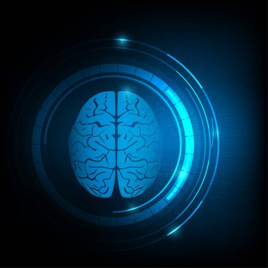 İnsan beyninin ve elektroensefalogramın veya beyin dalgalarının teknolojik arka planı. Vektör illüstrasyonu.