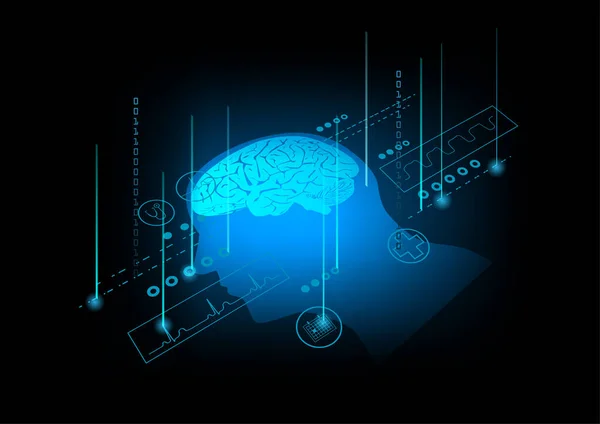 Illustration Des Menschlichen Gehirns Auf Technologischem Hintergrund — Stockvektor