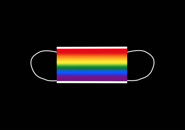 Lgbt Gay Trots Regenboog Gezichtsmasker Voor Covid Bescherming Zwarte Achtergrond — Stockvector