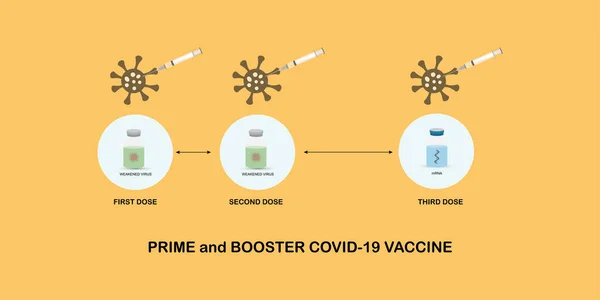 Szczepionka Prime Booster Covid Celu Uzyskania Większej Odporności Szczepienie Prime — Wektor stockowy