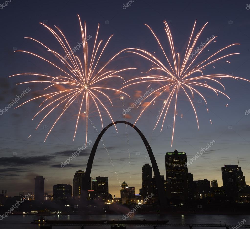 Gateway Arch At Night With Fireworks