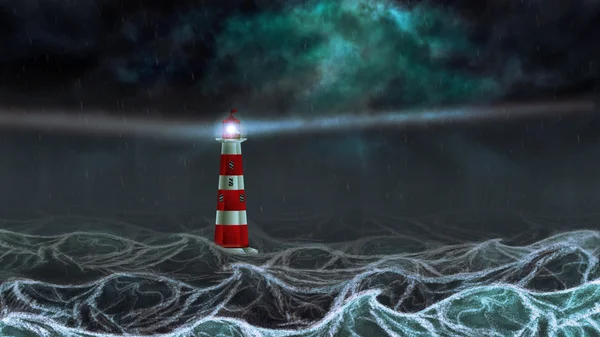 Темное море и маяк — стоковое фото
