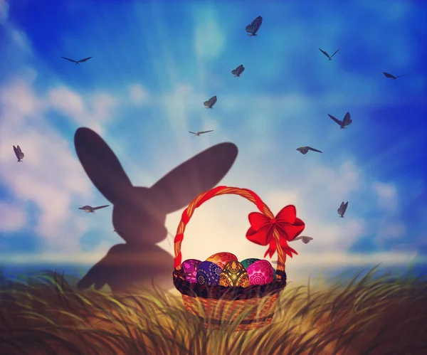 Easter Basket on Grass — Stock Photo, Image