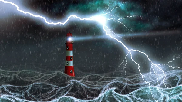 Stormy Sea and Lighthouse — Stock Photo, Image