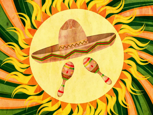 Grunge Sombrero e Maracas — Fotografia de Stock