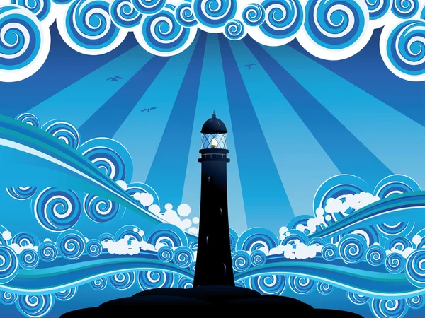 Lighthouse in the Sea — Stock Vector