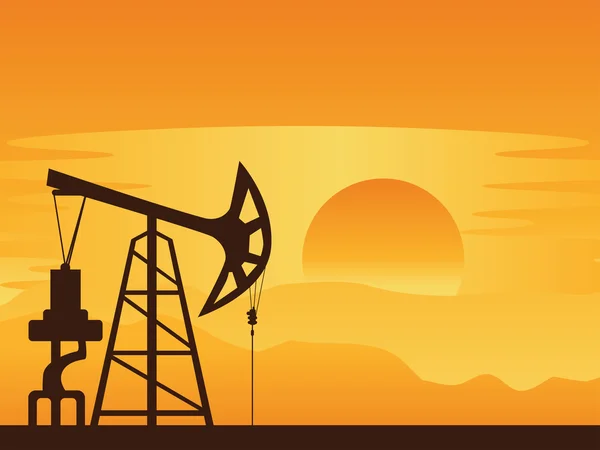 Oliepomp bij zonsondergang — Stockvector