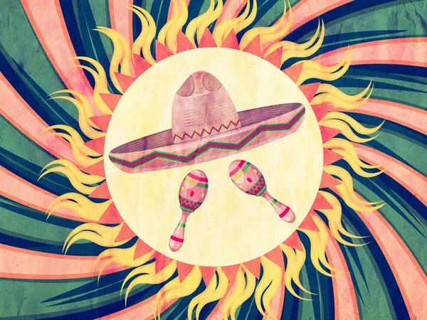 Grunge Sombrero e Maracas — Fotografia de Stock