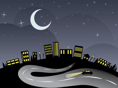 Gece şehir ve yol