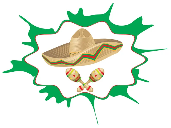 Sombrero y maracas — Vector de stock