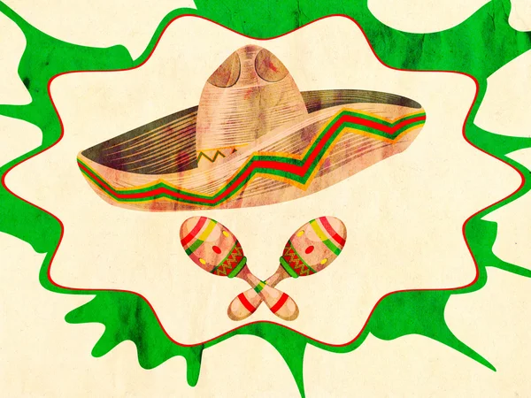 Grunge Sombrero y Maracas — Foto de Stock