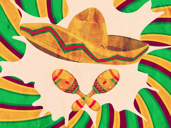 Grunge Sombrero dan Maracas — Stok Foto