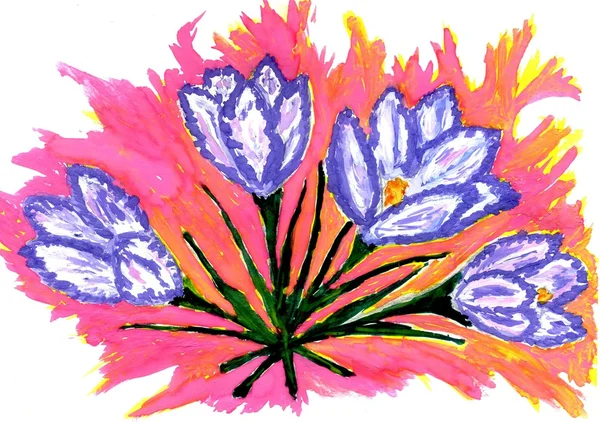 Crocus blommor målning — Stockfoto
