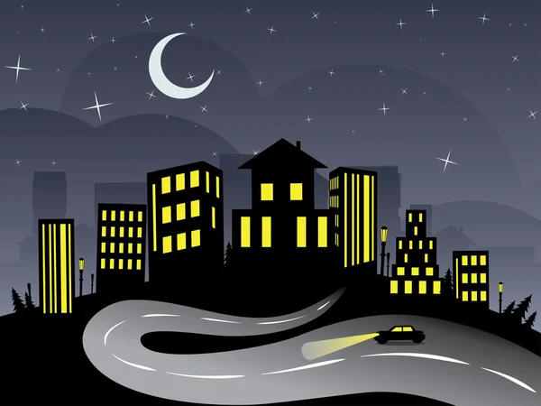 Night City en weg — Stockvector