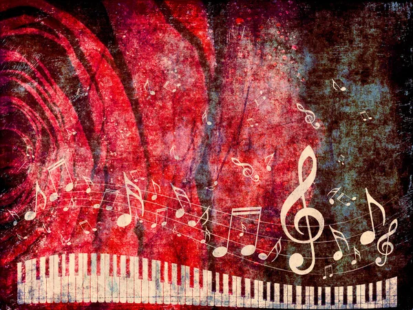 Piano Keyboard with Music Notes Grunge — Stock Photo, Image