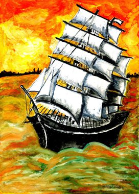 Gün batımında Fırkateyn gemi