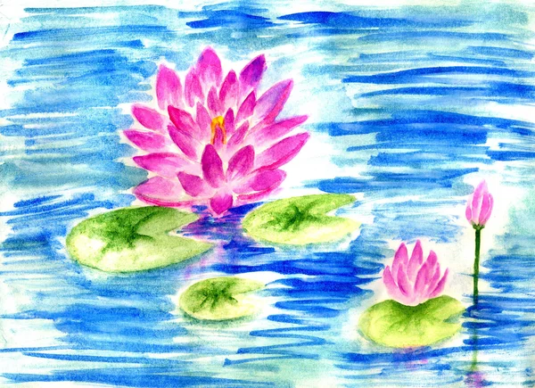 Lotus Pond akvarell — Stockfoto