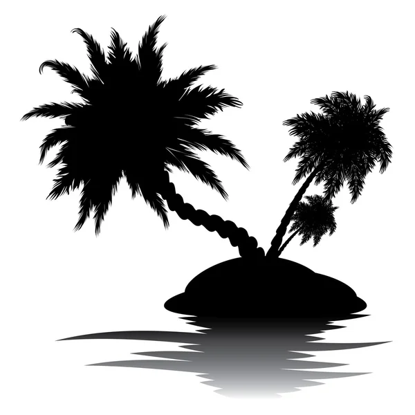Palm Tree on Island Silhouette — Stock Vector