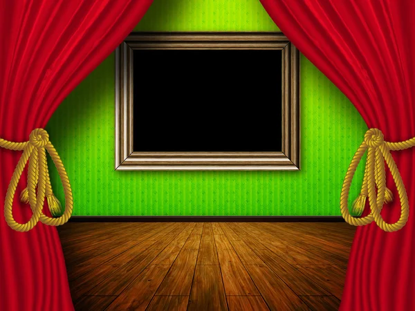 Room with red curtains and frame — Stock Photo, Image