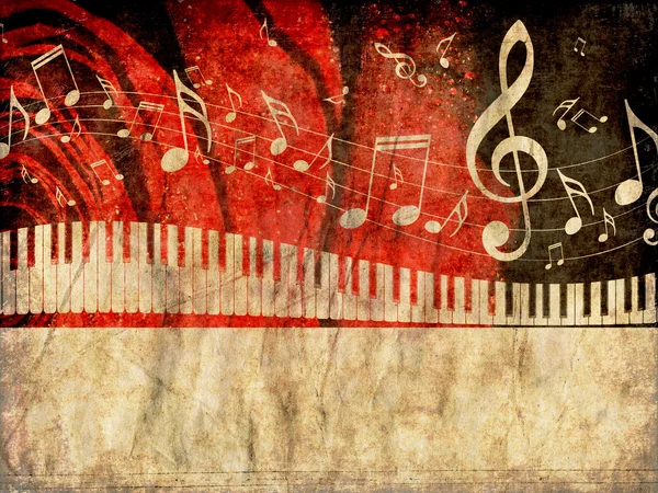 Piano Keyboard with Music Notes Grunge — Stock Photo, Image