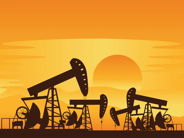 Pompa dell'olio al tramonto — Vettoriale Stock