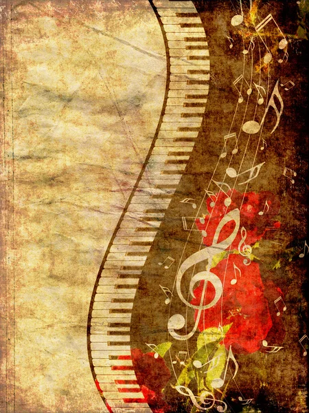 Piano Keyboard with Music Notes Grunge — Stock Photo, Image