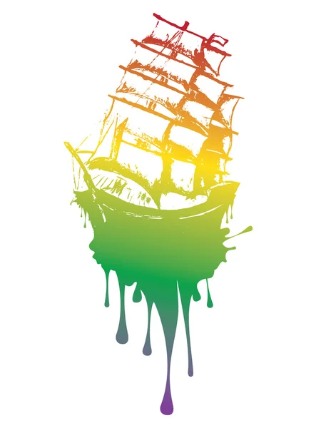 Fragata barco Grunge — Vector de stock