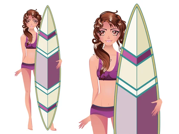 Chica con tabla de surf — Archivo Imágenes Vectoriales