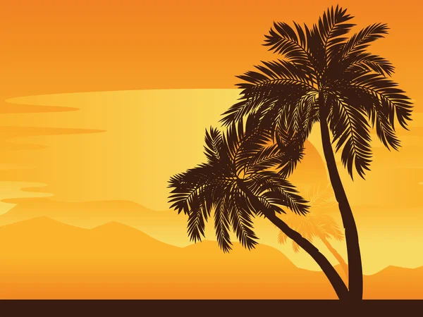 Palmera al atardecer — Vector de stock