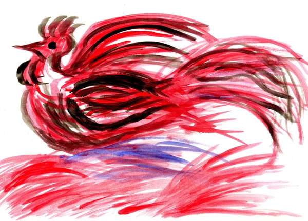 Rooster from Red Strokes — Stock Photo, Image