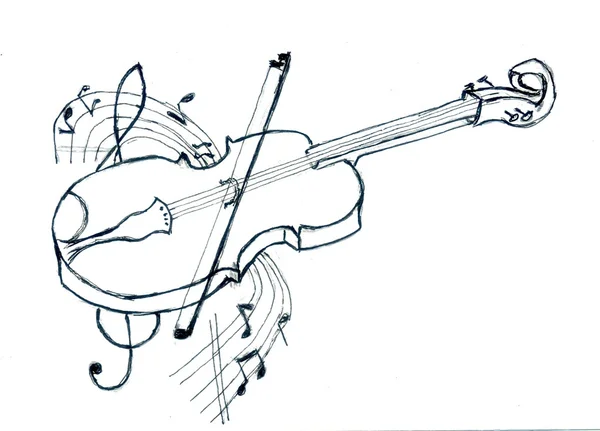 Violín con notas Sketch — Foto de Stock