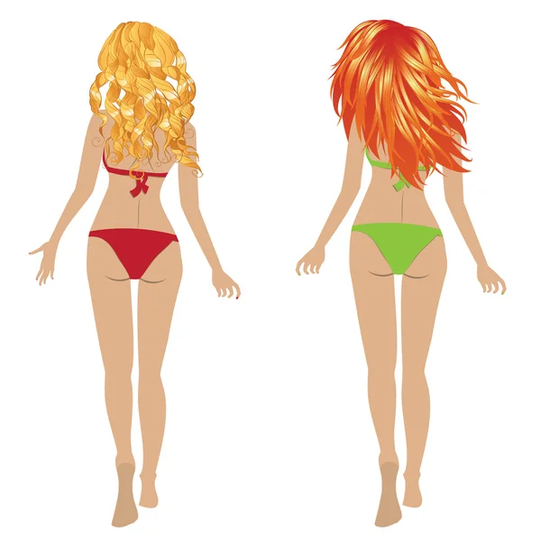 Back View of Girls in Bikini — Stock Vector