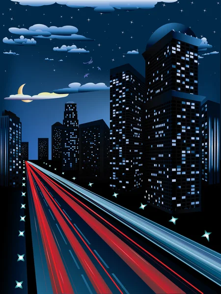 Night City Road — Stock Vector