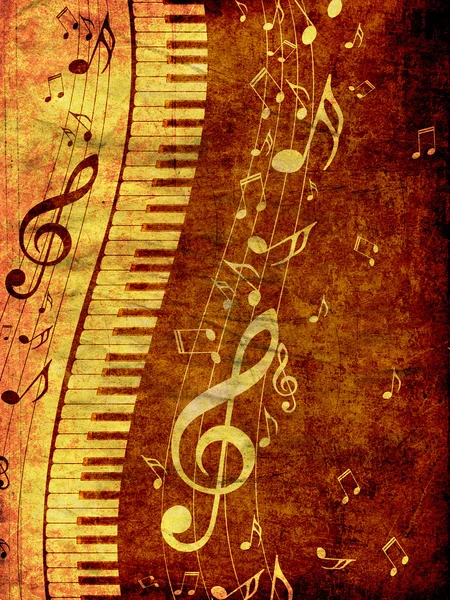 Tastiera per pianoforte con note musicali Grunge — Foto Stock